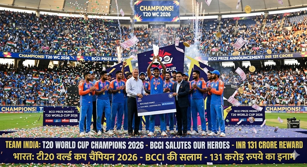 T20 वर्ल्ड कप जीत के बाद टीम इंडिया ऊपर रुपिया के बरसात: BCCI देही 131 करोड़ के भारी-भरकम इनाम
