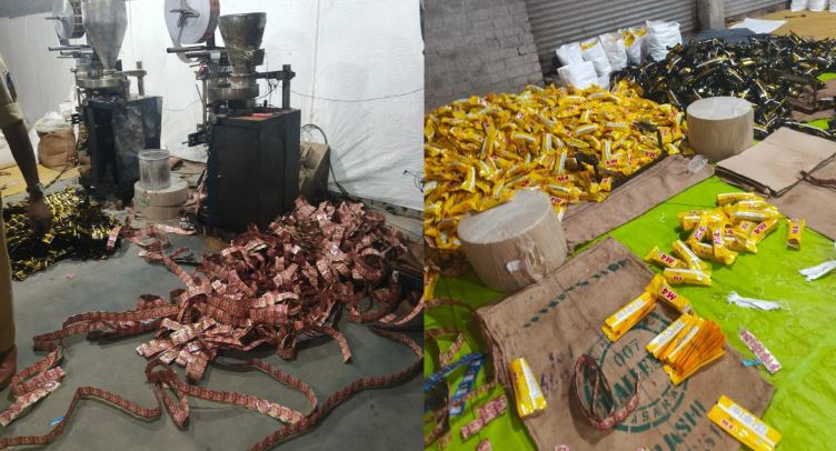 मुसाफिर ब्रांड के जर्दा गुटका फैक्ट्री म छापा, मशीन अउ पैकिंग सामान जब्त