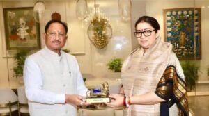 सीएम साय ह नवा प्रदेश प्रभारी स्मृति ईरानी ले करिस भेंट, छत्तीसगढ़ के विकास अउ संगठन के ऊपर होइस चर्चा